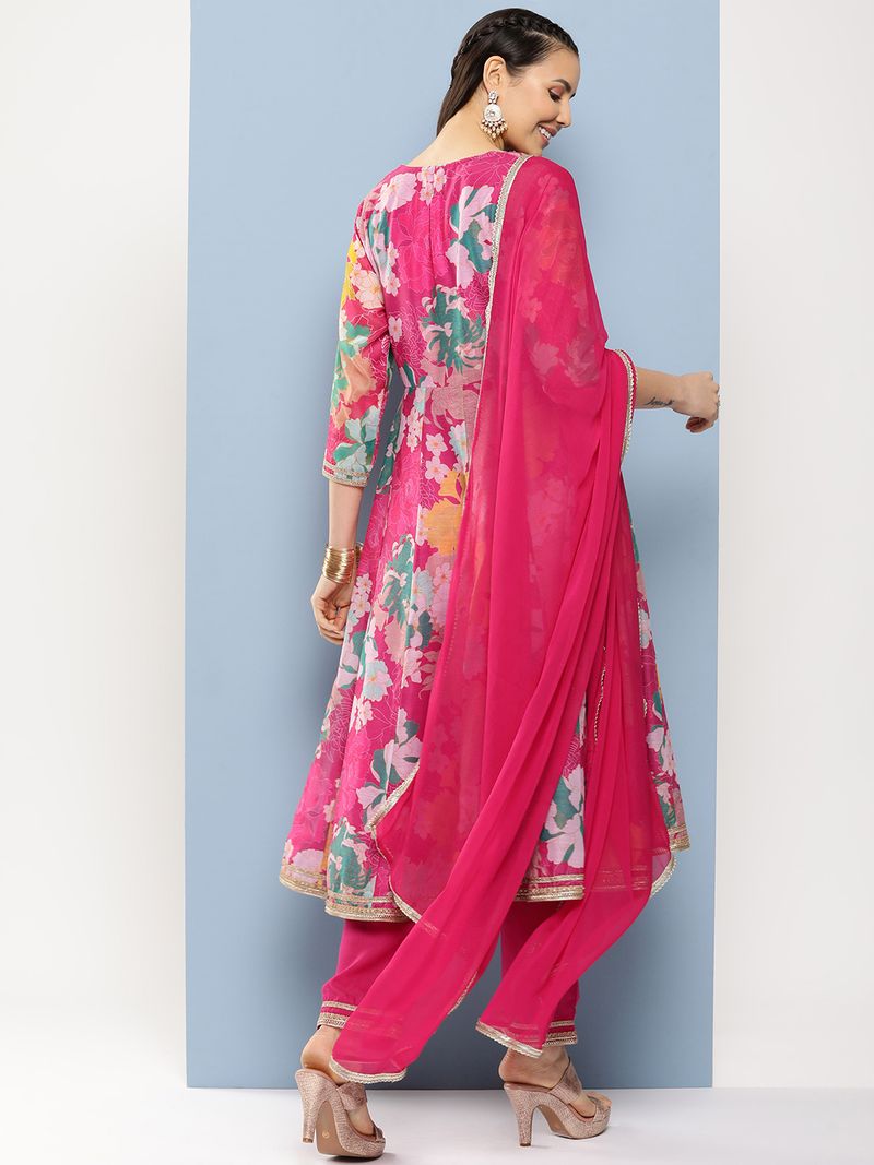 floral printed regular zardozi kurta with palazzos with dupatta