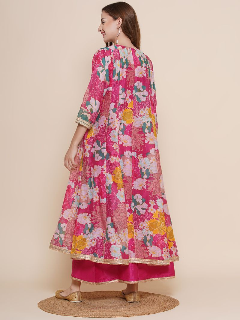 shoulder straps top palazzos with floral printed shrug