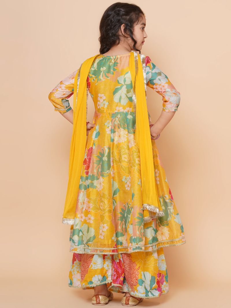 multi floral printed angrakha gotta patti kurta sharara set with dupatta