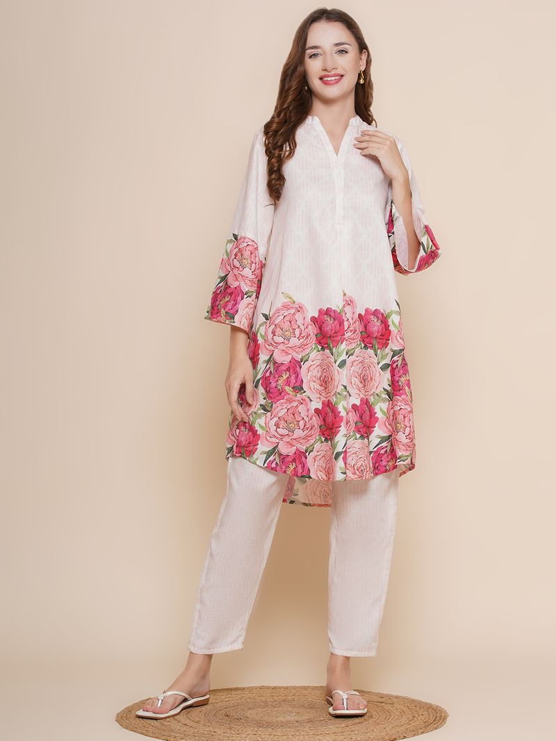 Pink & Multi Print Anarkali Kurta Set