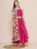 shoulder straps top palazzos with floral printed shrug