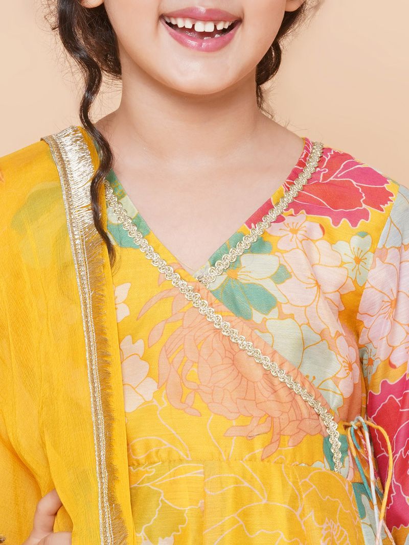 multi floral printed angrakha gotta patti kurta sharara set with dupatta