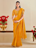 georgette yellow embroidered designer saree with blouse piece bndhniya1003