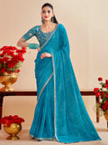 georgette light blue embroidered designer saree with blouse piece bndhniya1004