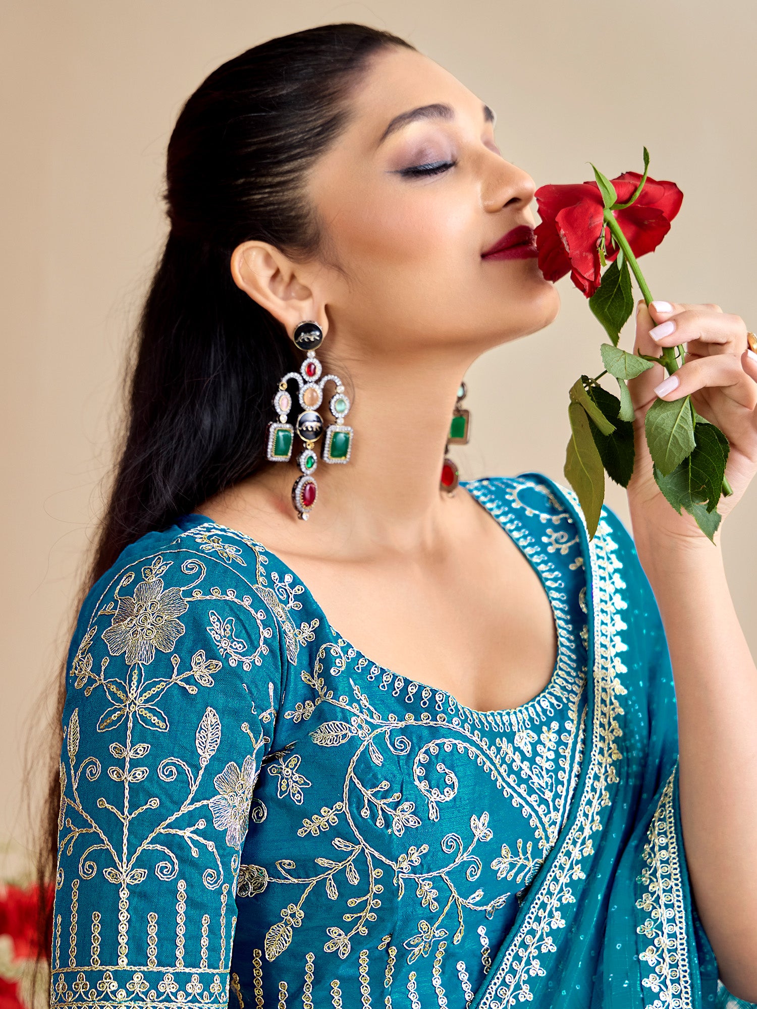 georgette light blue embroidered designer saree with blouse piece bndhniya1004