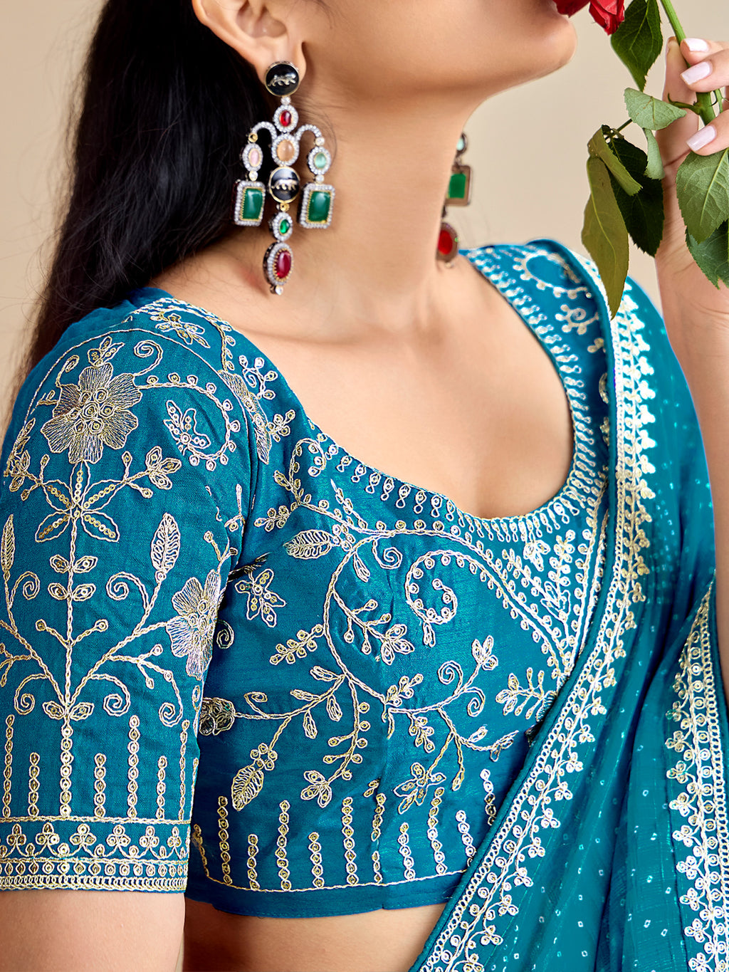 georgette light blue embroidered designer saree with blouse piece bndhniya1004
