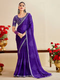 georgette lavender embroidered designer saree with blouse piece bndhniya1006