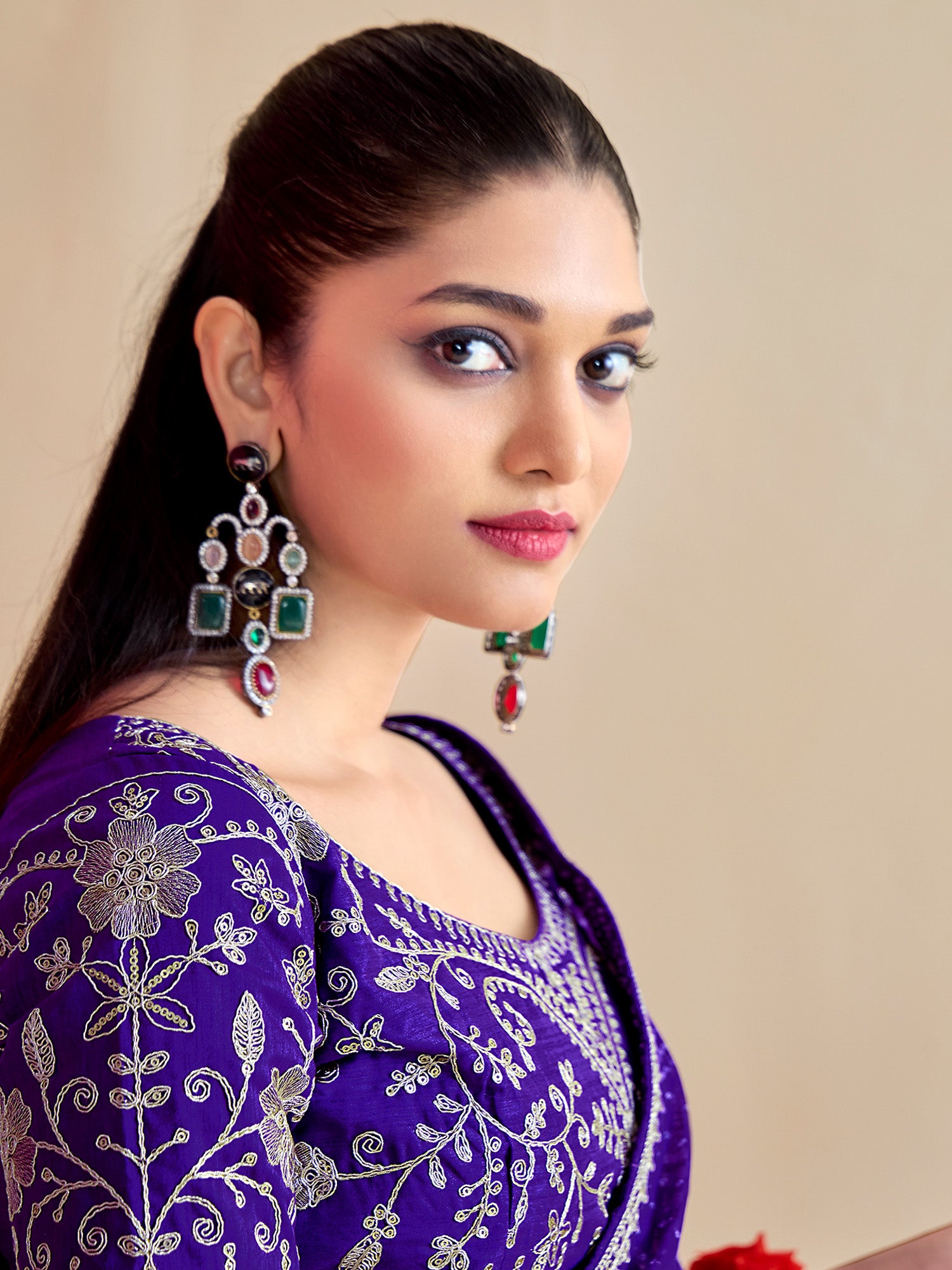 georgette lavender embroidered designer saree with blouse piece bndhniya1006