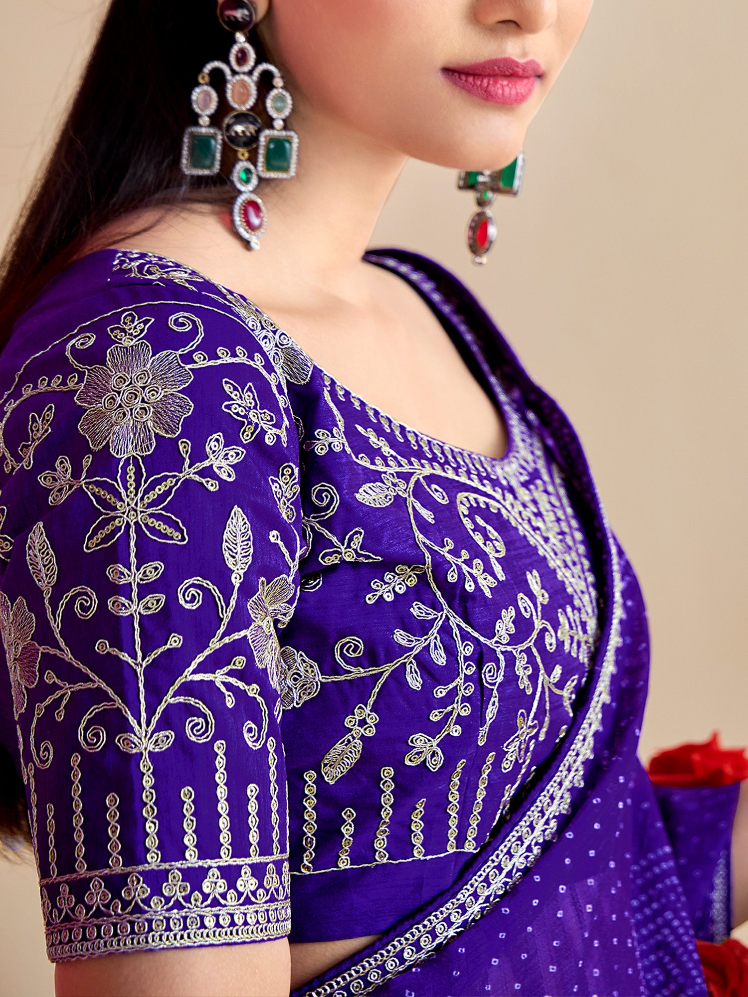georgette lavender embroidered designer saree with blouse piece bndhniya1006