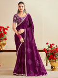 georgette purple embroidered designer saree with blouse piece bndhniya1009
