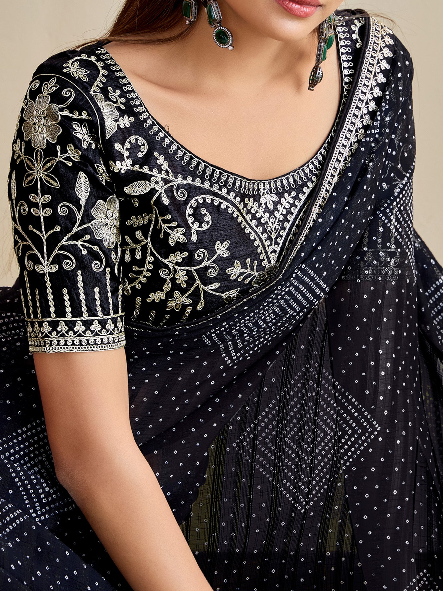georgette black embroidered designer saree with blouse piece bndhniya1010