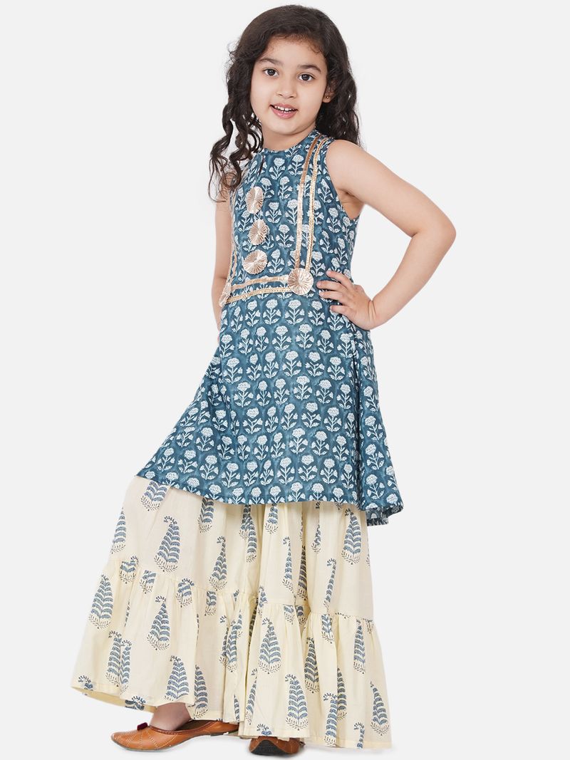 ethnic motifs woven design kurta with sharara dupatta