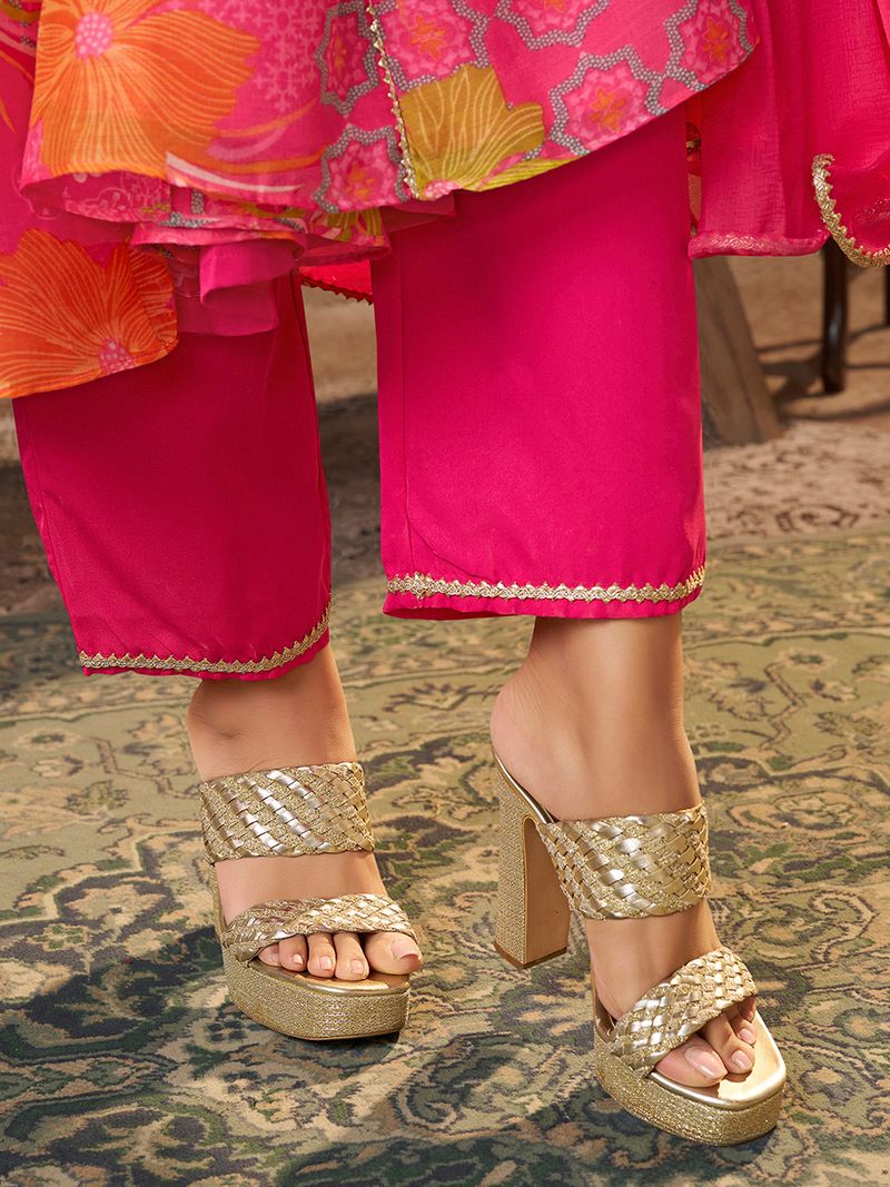pink printed anarkali kurta set