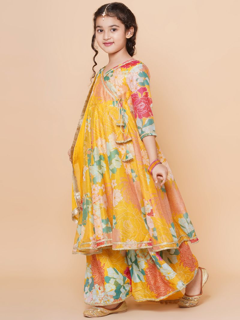 multi floral printed angrakha gotta patti kurta sharara set with dupatta