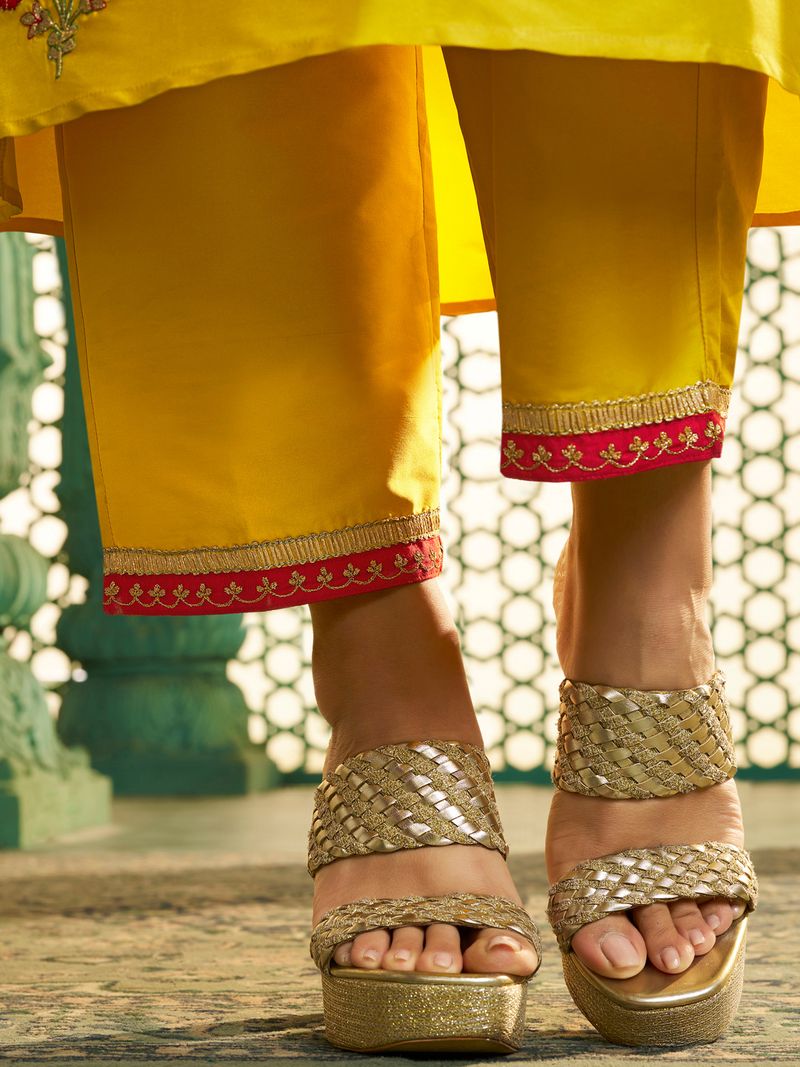 yellow embroidered kurta set