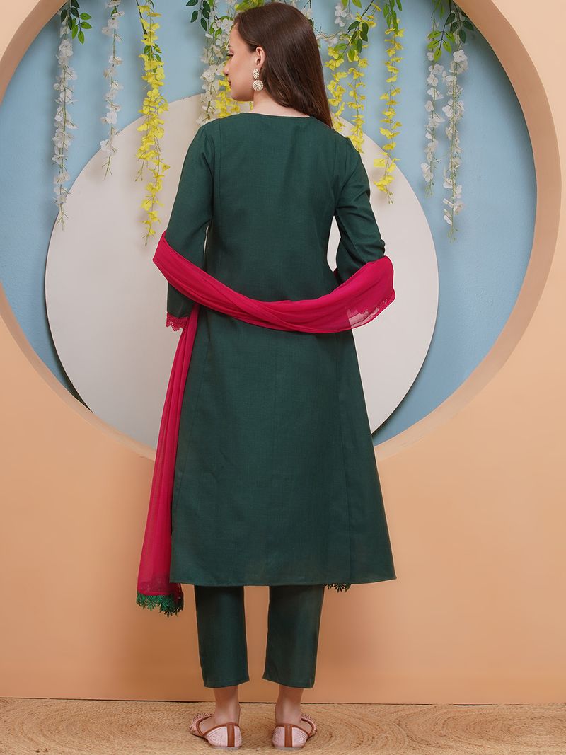 green pink embroidered kurta set