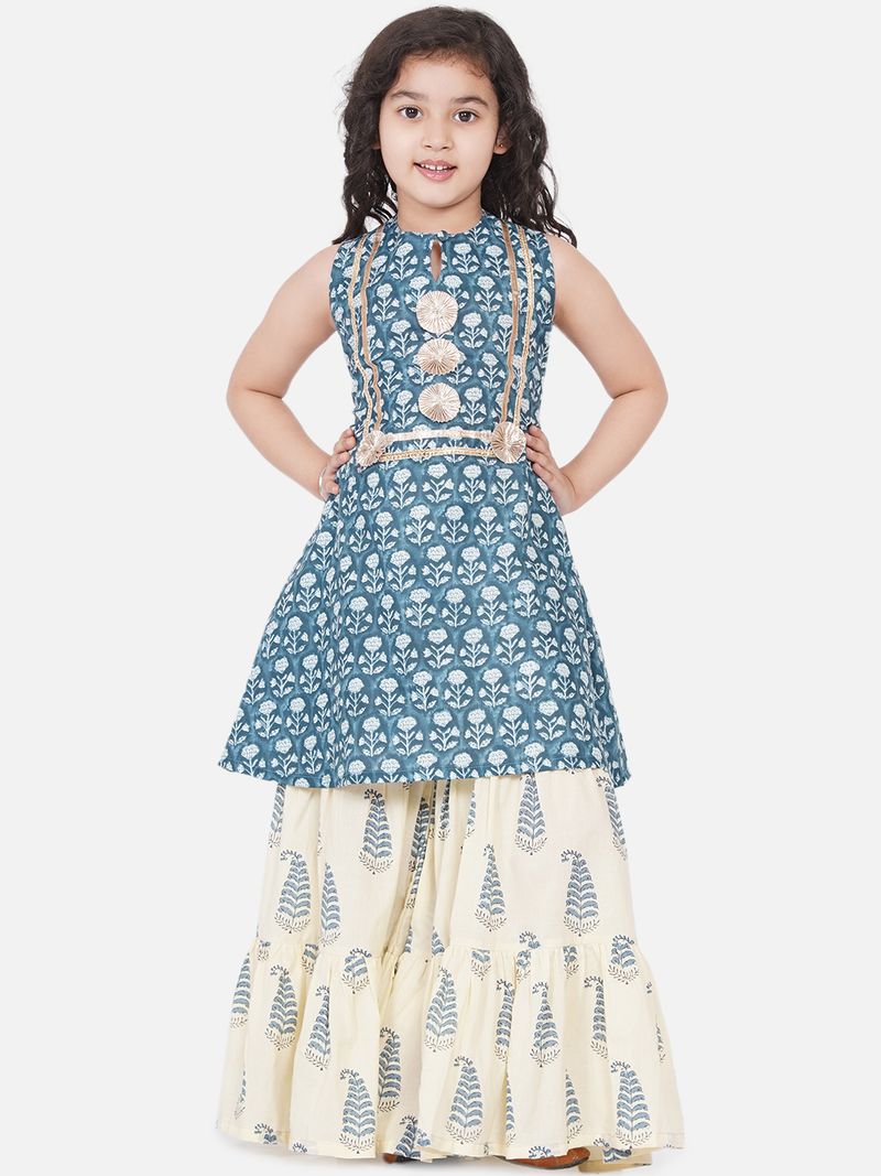 ethnic motifs woven design kurta with sharara dupatta