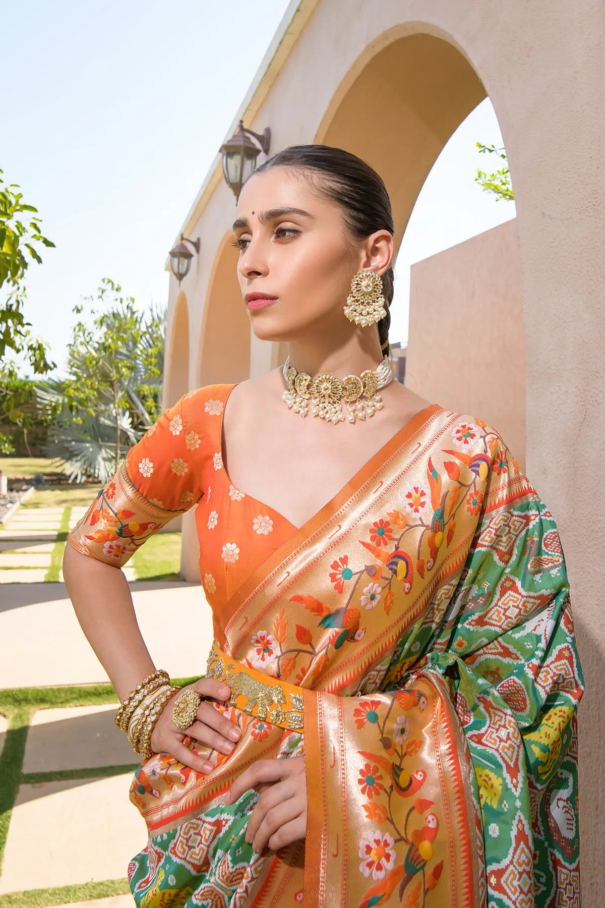 Mahendi Paithani Silk Saree With Blouse Piece For Women
