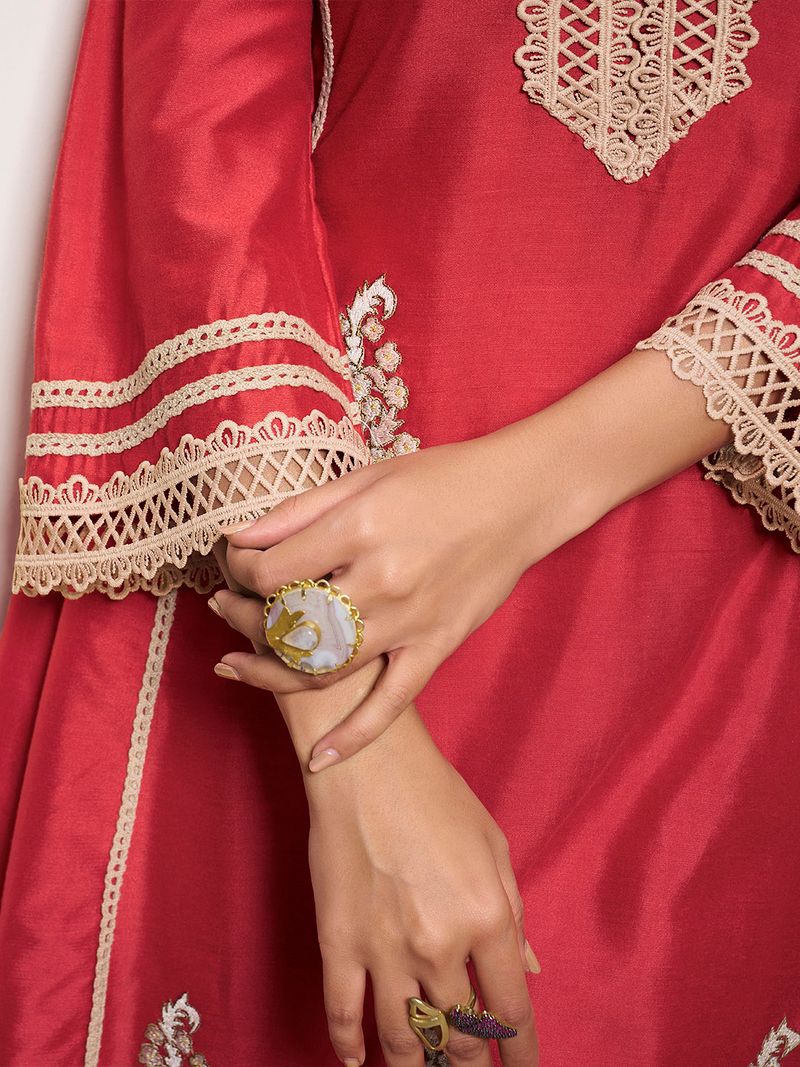 red colour embroiderd anarkali flared kurta with palazzos