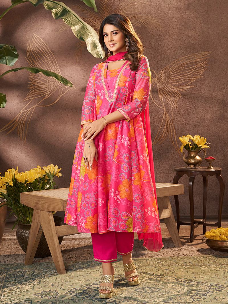 pink printed anarkali kurta set