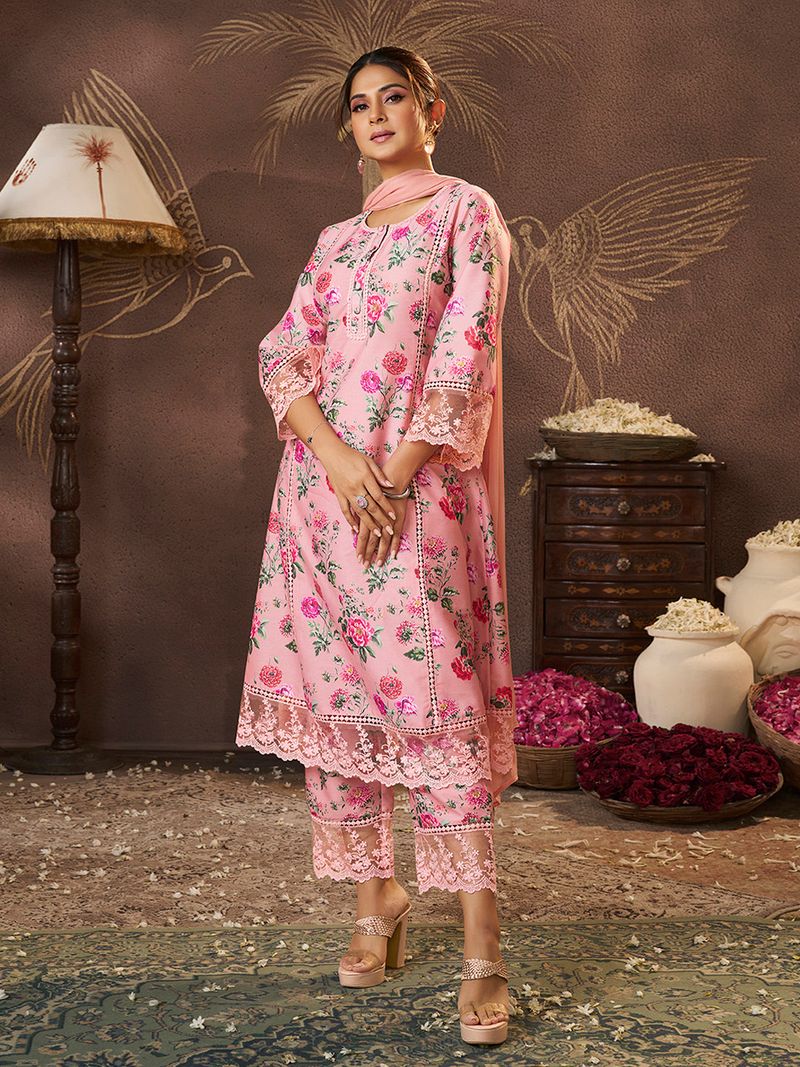 peach floral printed kurta set