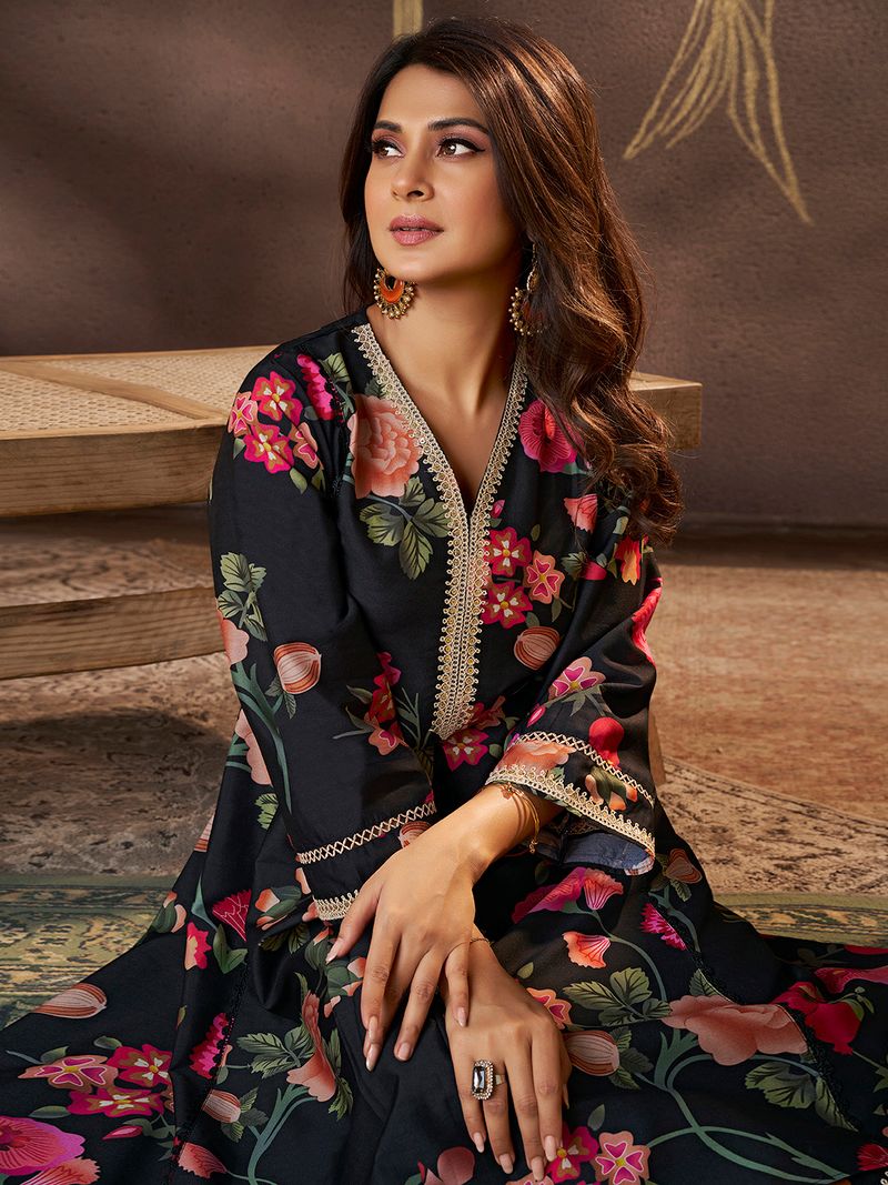 black floral printed kurta set