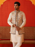embroidered waistcoat solid kurta pyjama for men