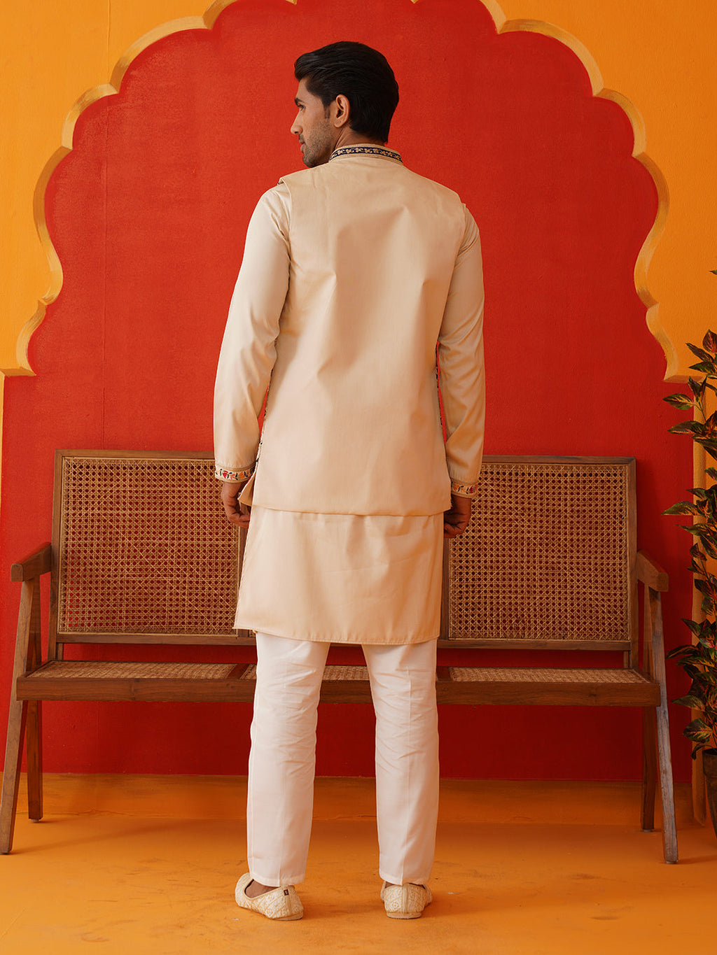 embroidered waistcoat solid kurta pyjama for men