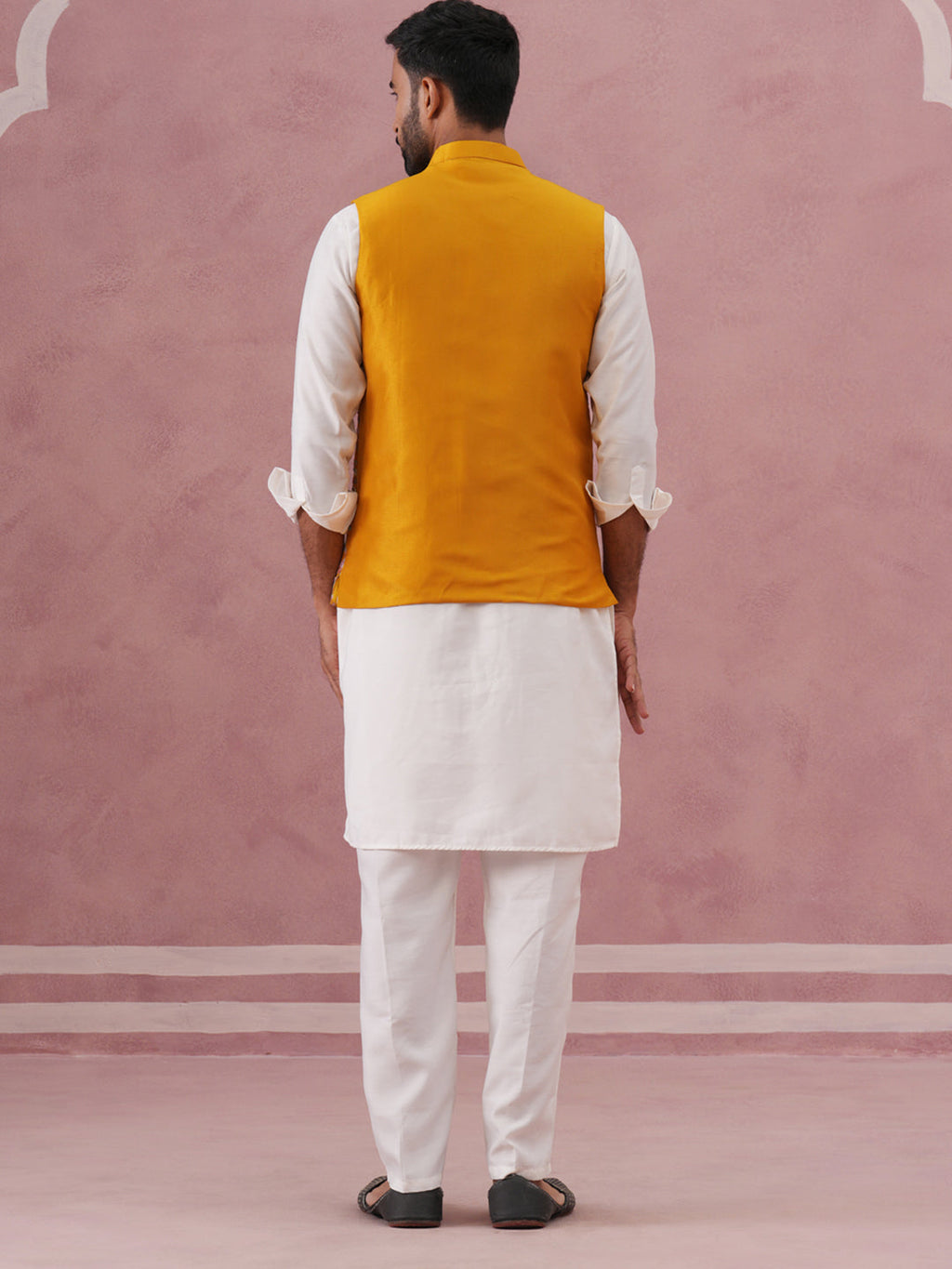 festive embroidered nehru jacket with classic kurta pyjama