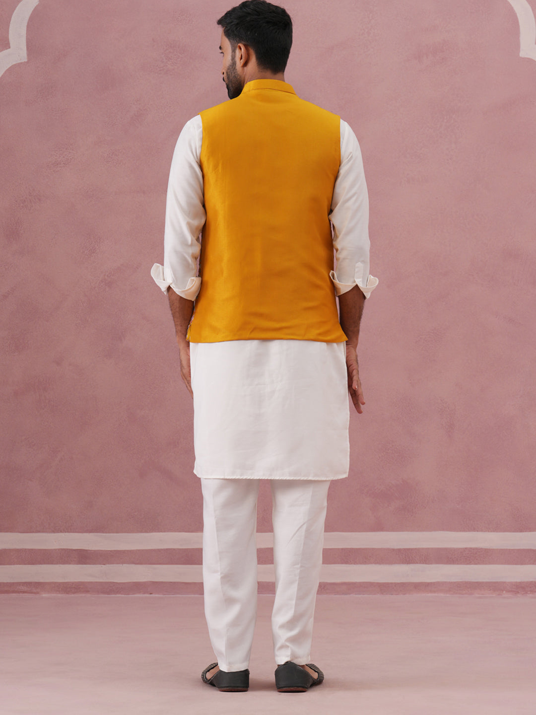 festive embroidered nehru jacket with classic kurta pyjama