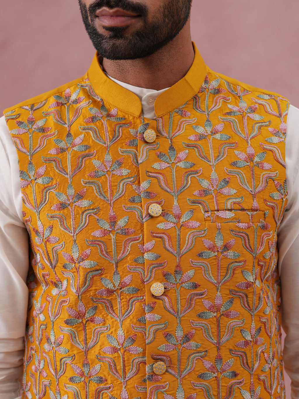 festive embroidered nehru jacket with classic kurta pyjama