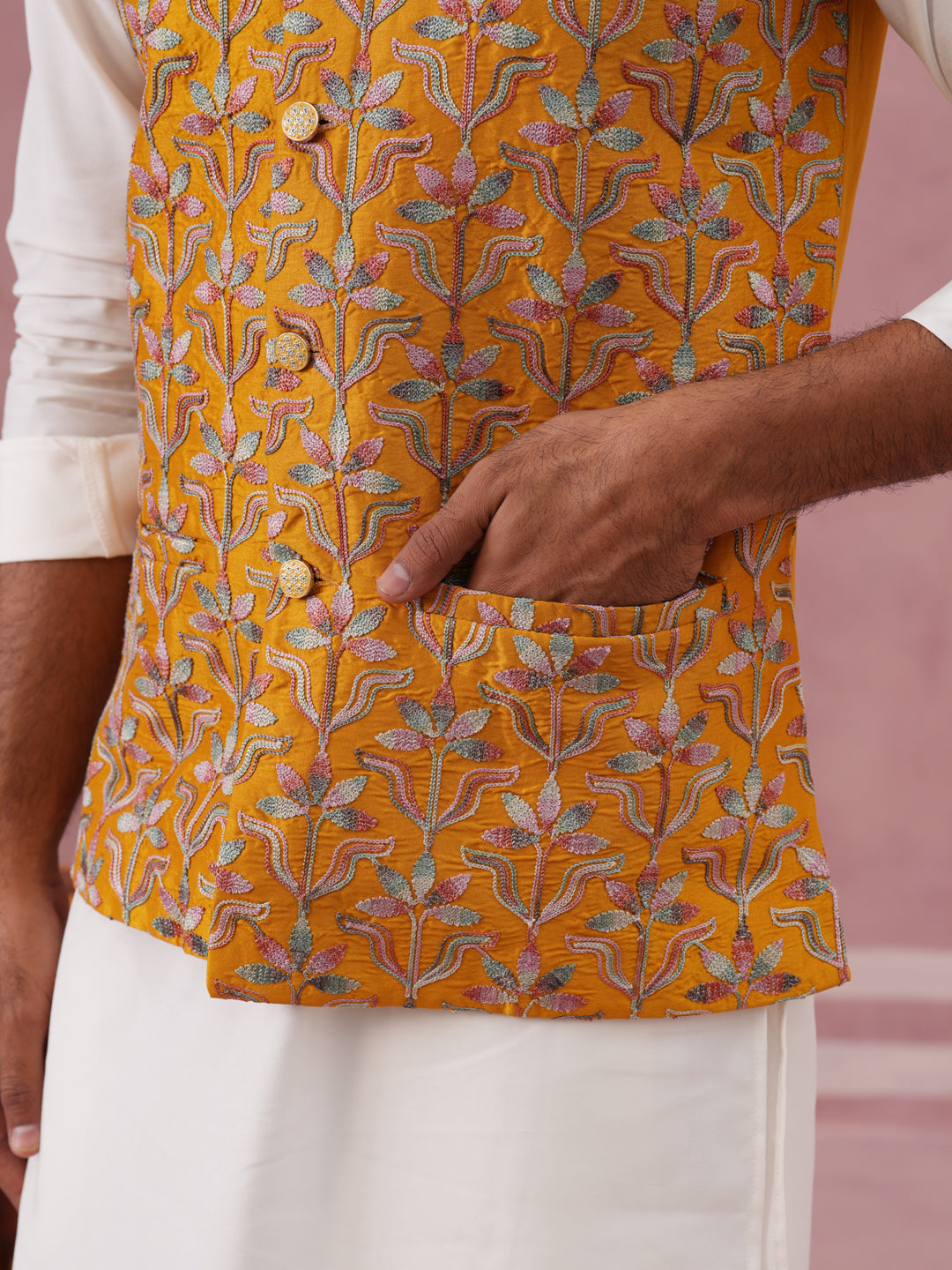 festive embroidered nehru jacket with classic kurta pyjama
