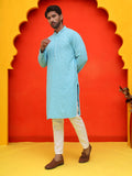 sequin embroidered pure cotton kurta with pyjamas blue