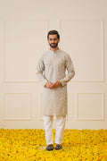 mens chikankari embroidered kurta pyjama set grey