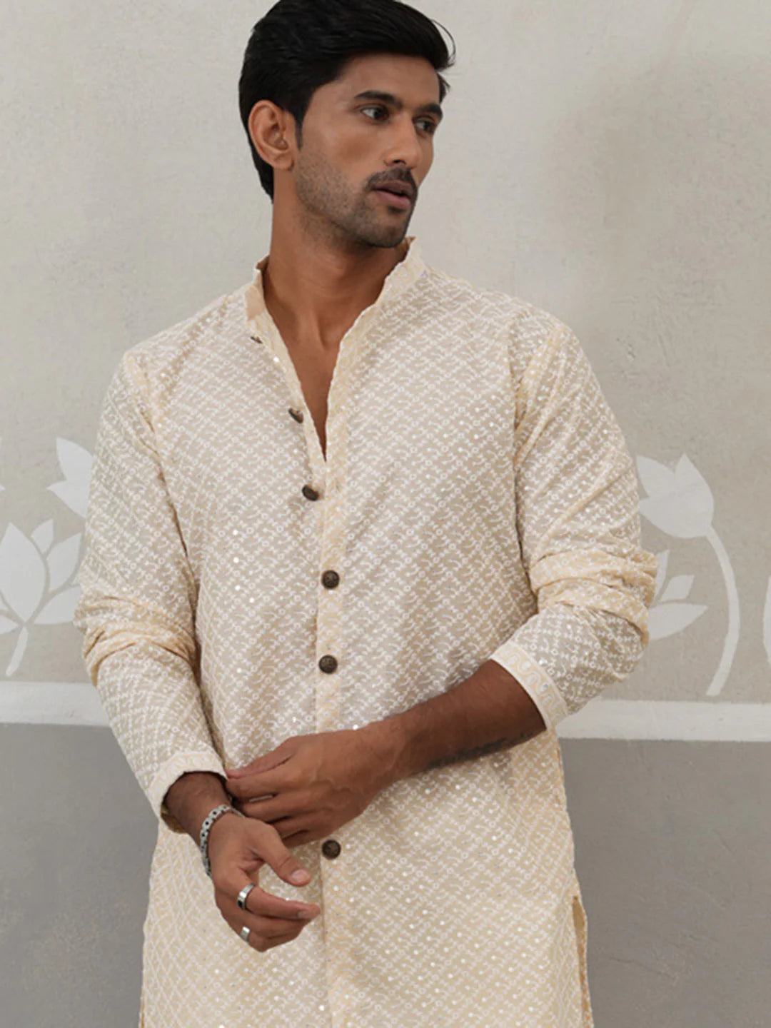 sequin chikankari front open kurta with pyjamas