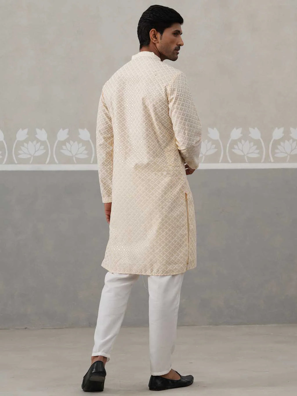 sequin chikankari front open kurta with pyjamas