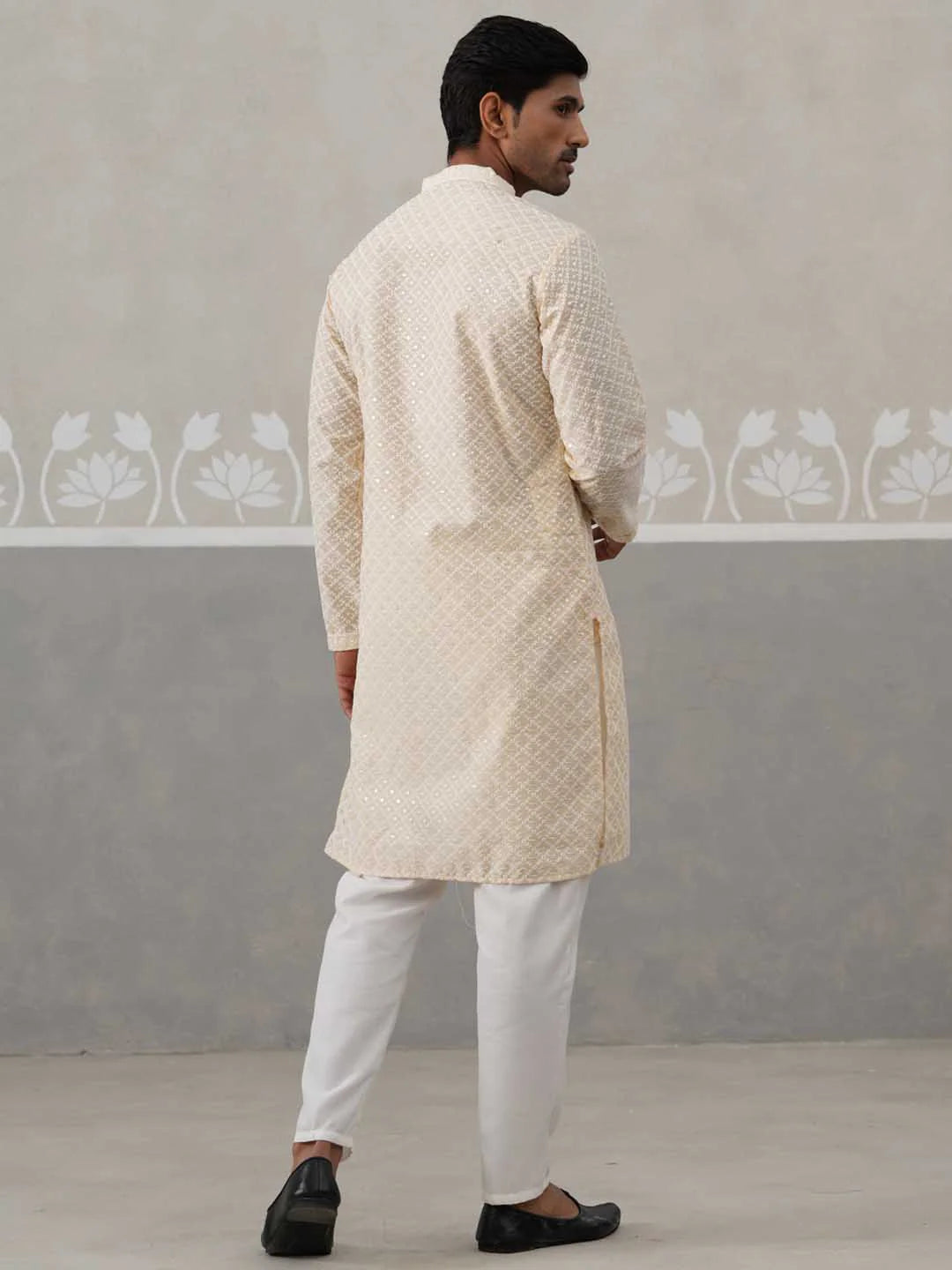sequin chikankari front open kurta with pyjamas
