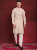 mens sequin chikankari front open kurta with pyjamas golden