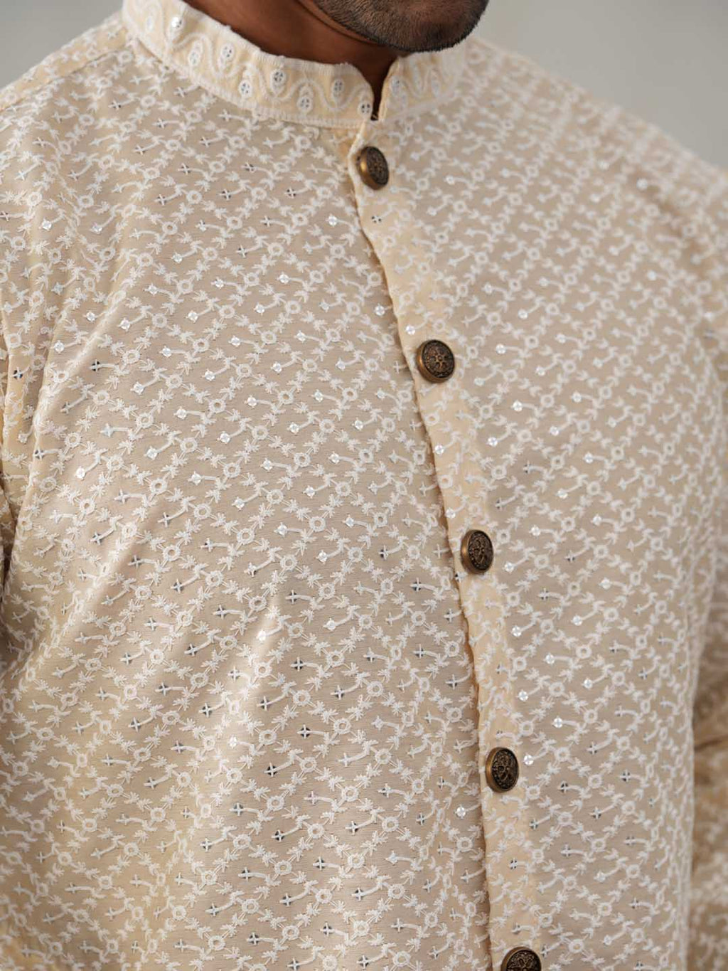sequin chikankari front open kurta with pyjamas