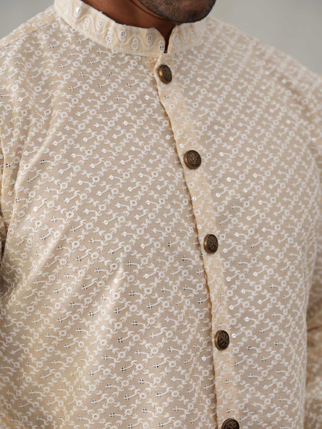 sequin chikankari front open kurta with pyjamas