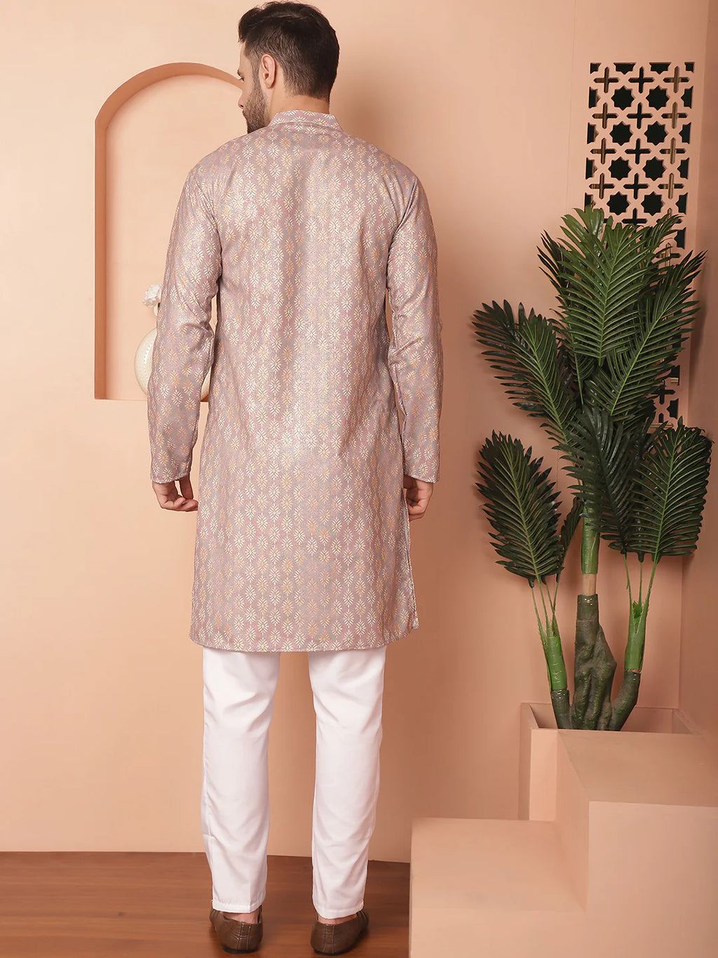 peach foil printed kurta with pyjama