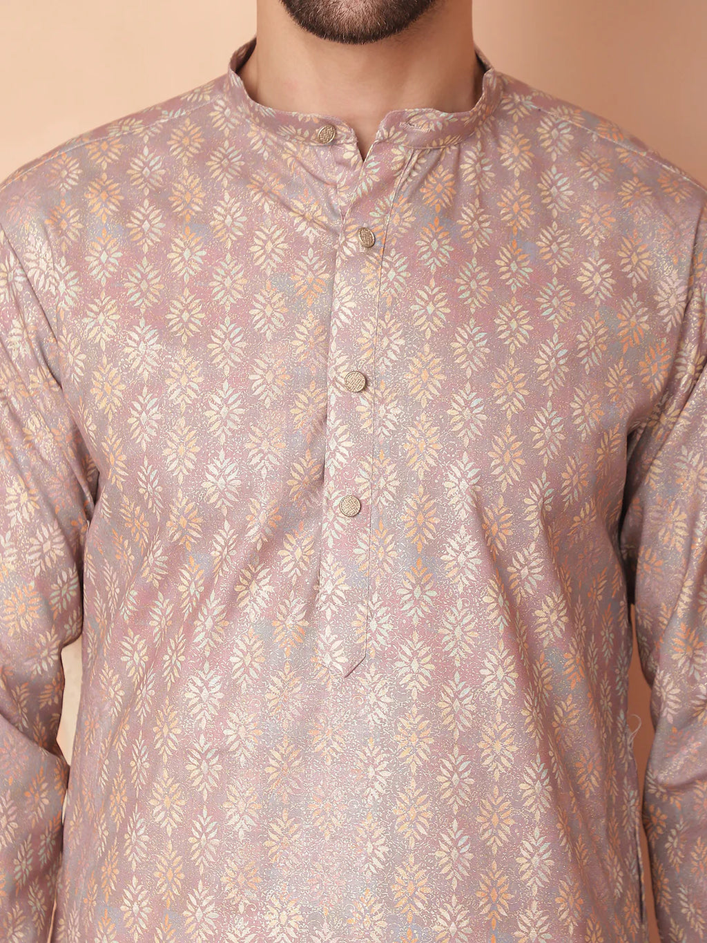 peach foil printed kurta with pyjama