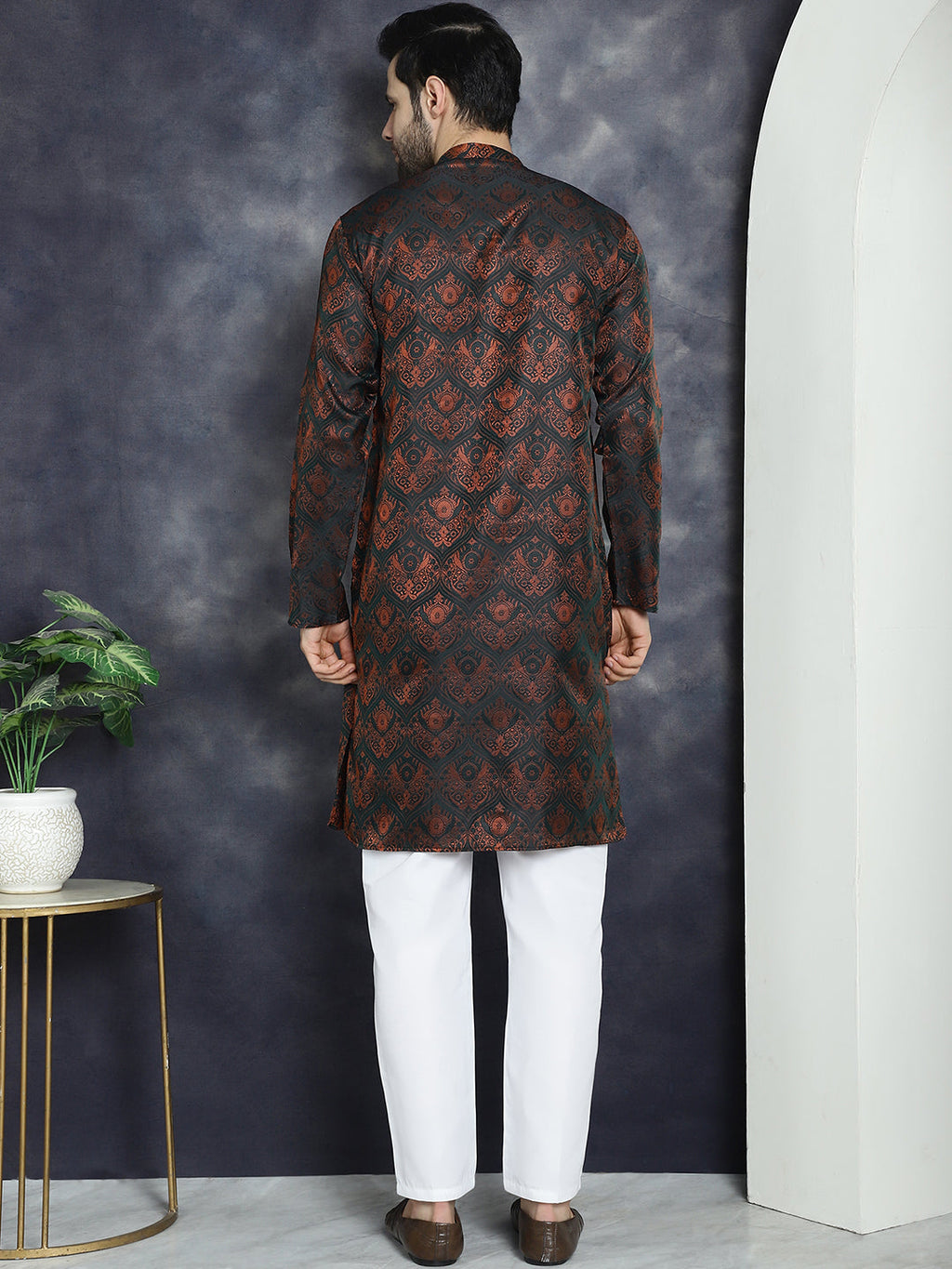 men bronze silk blend straight kurta pyjama set