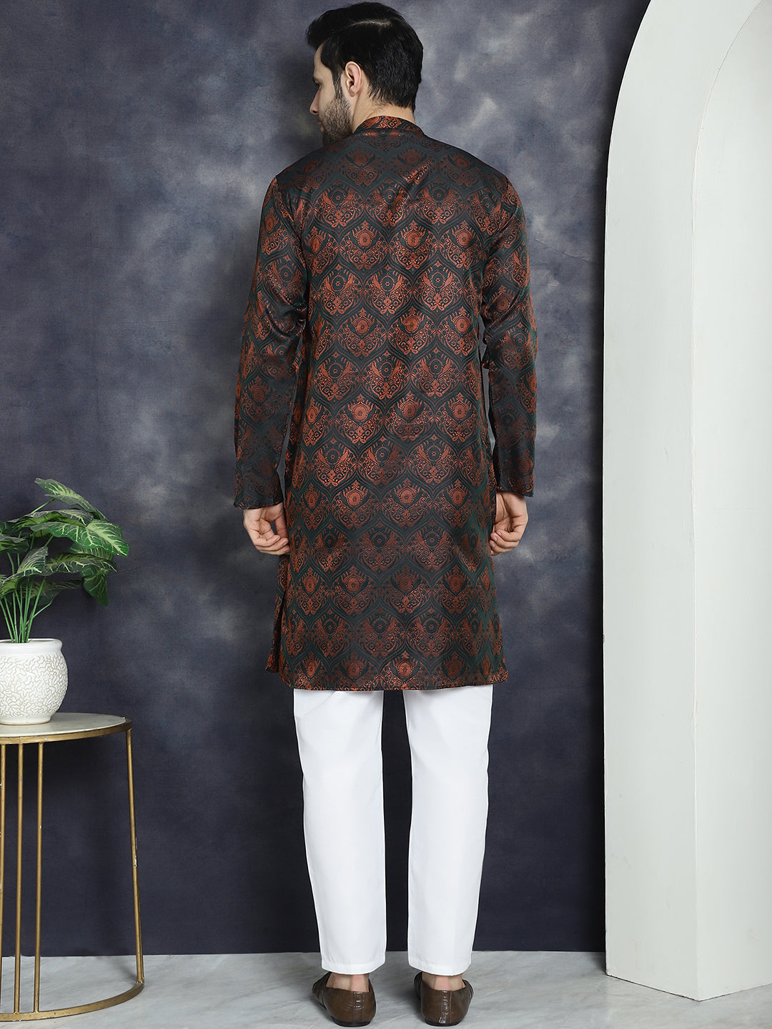 men bronze silk blend straight kurta pyjama set
