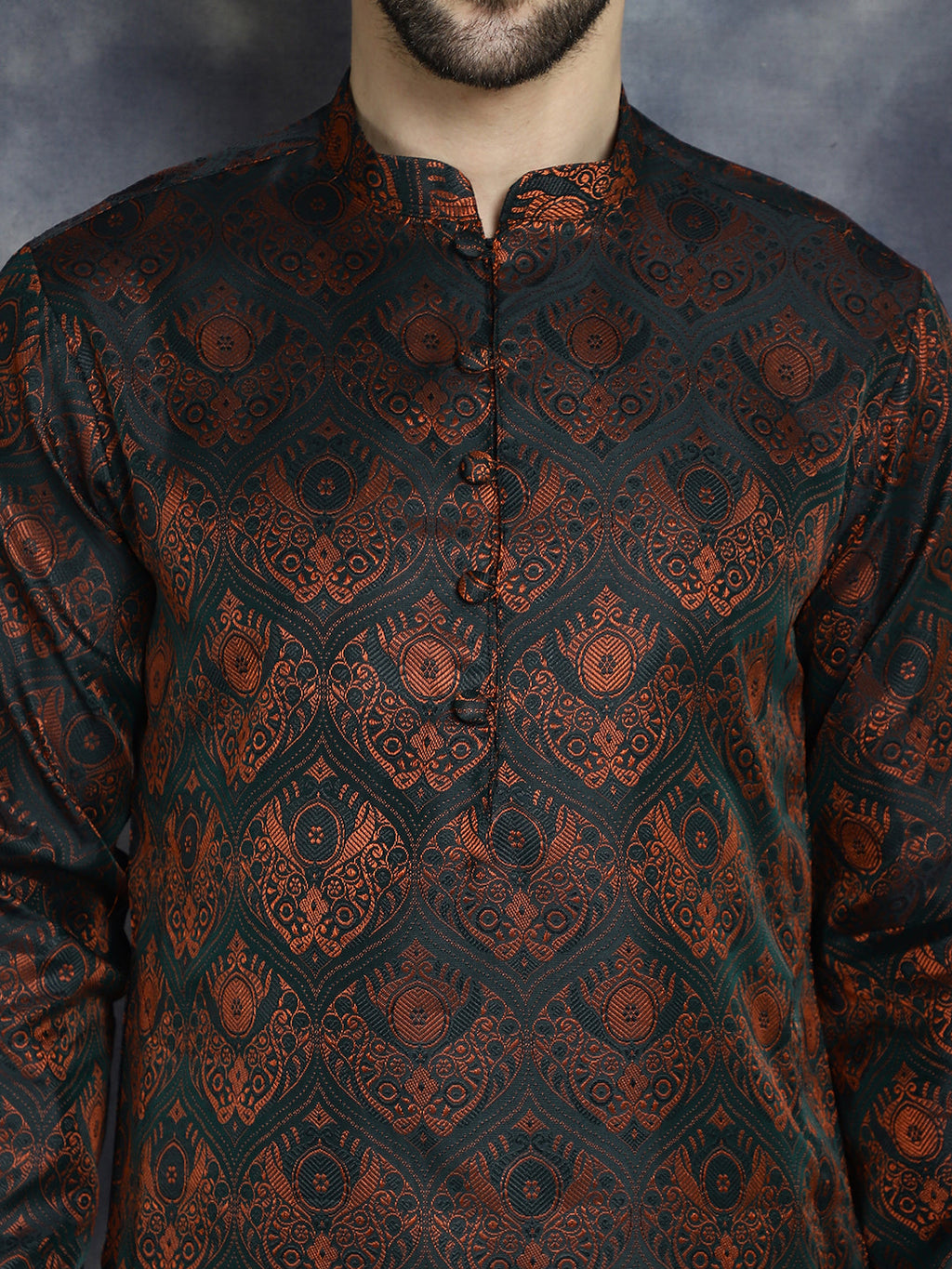 men bronze silk blend straight kurta pyjama set