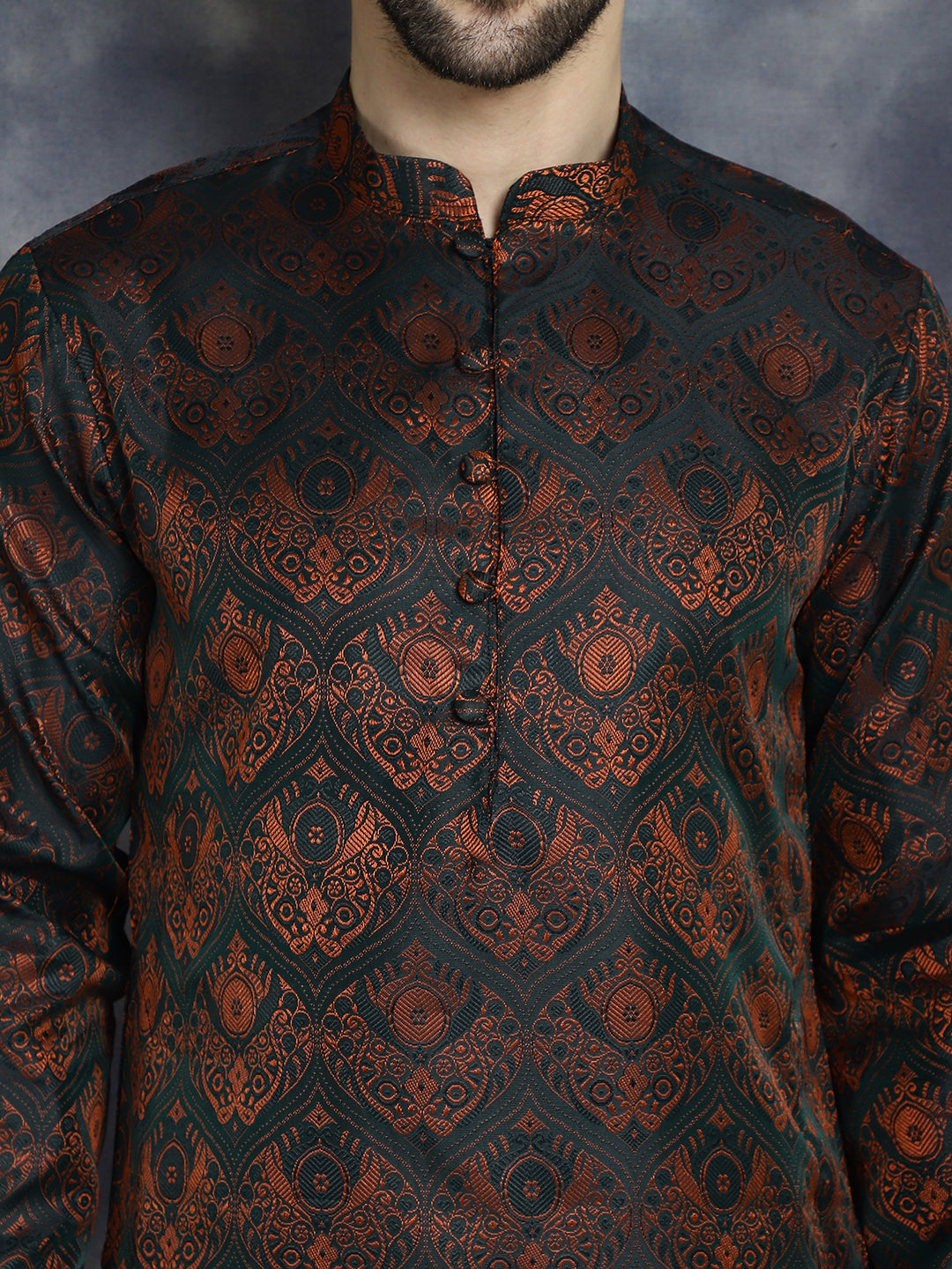 men bronze silk blend straight kurta pyjama set