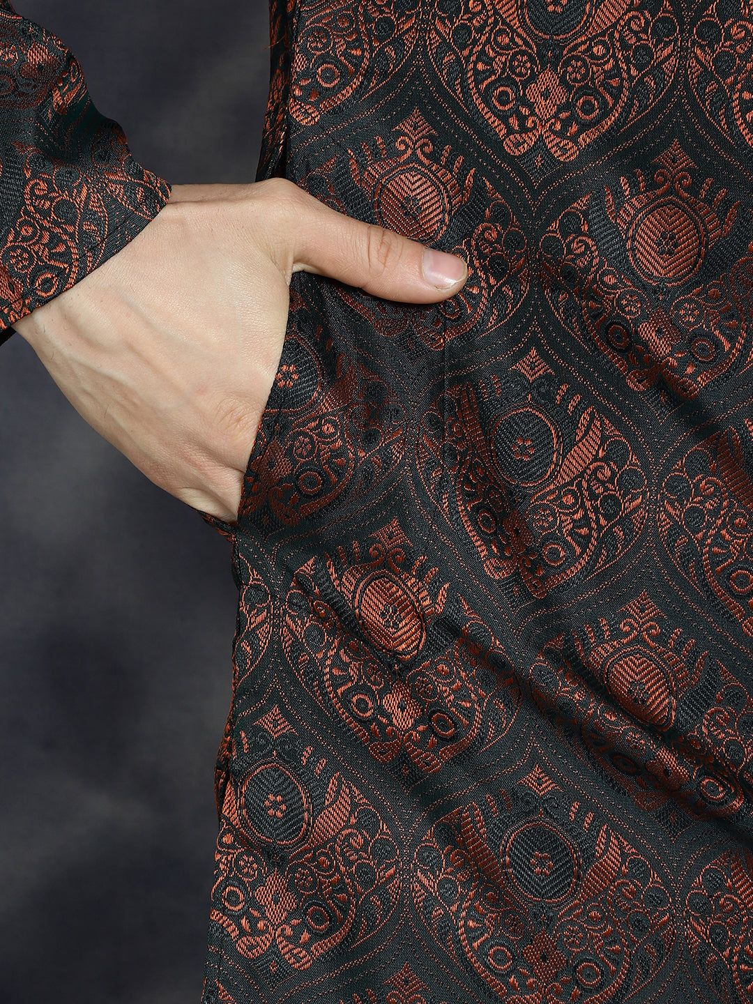 men bronze silk blend straight kurta pyjama set