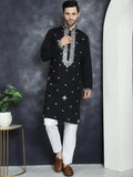 mens embroidered kurta with pyjama black
