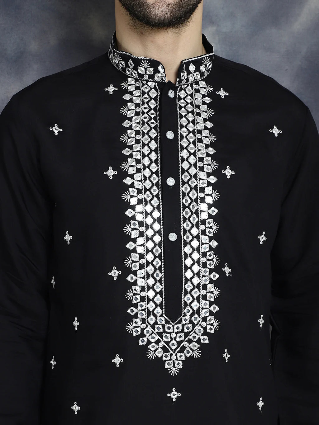 mens embroidered kurta with pyjama black