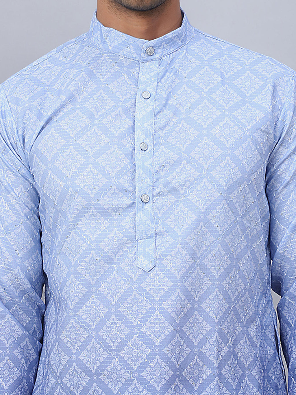 mens blue ombre printed kurta pyjama set